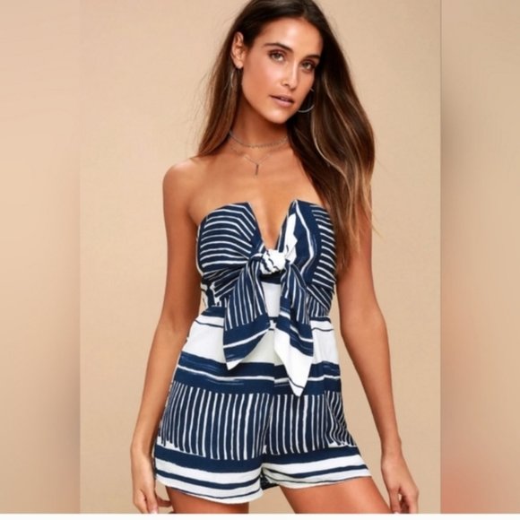 Lulus Delphi Blue &White Romper - Picture 1 of 9